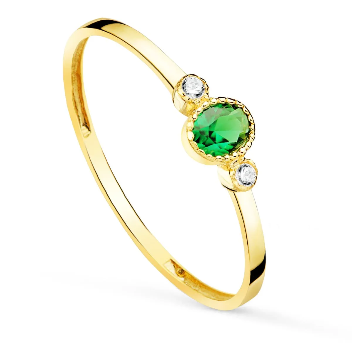 18K SORTIJA ORO AMARILLO PIEDRA VERDE Y CIRCONITA 4X3 MM ANCHO CUERPO 1.2 MM