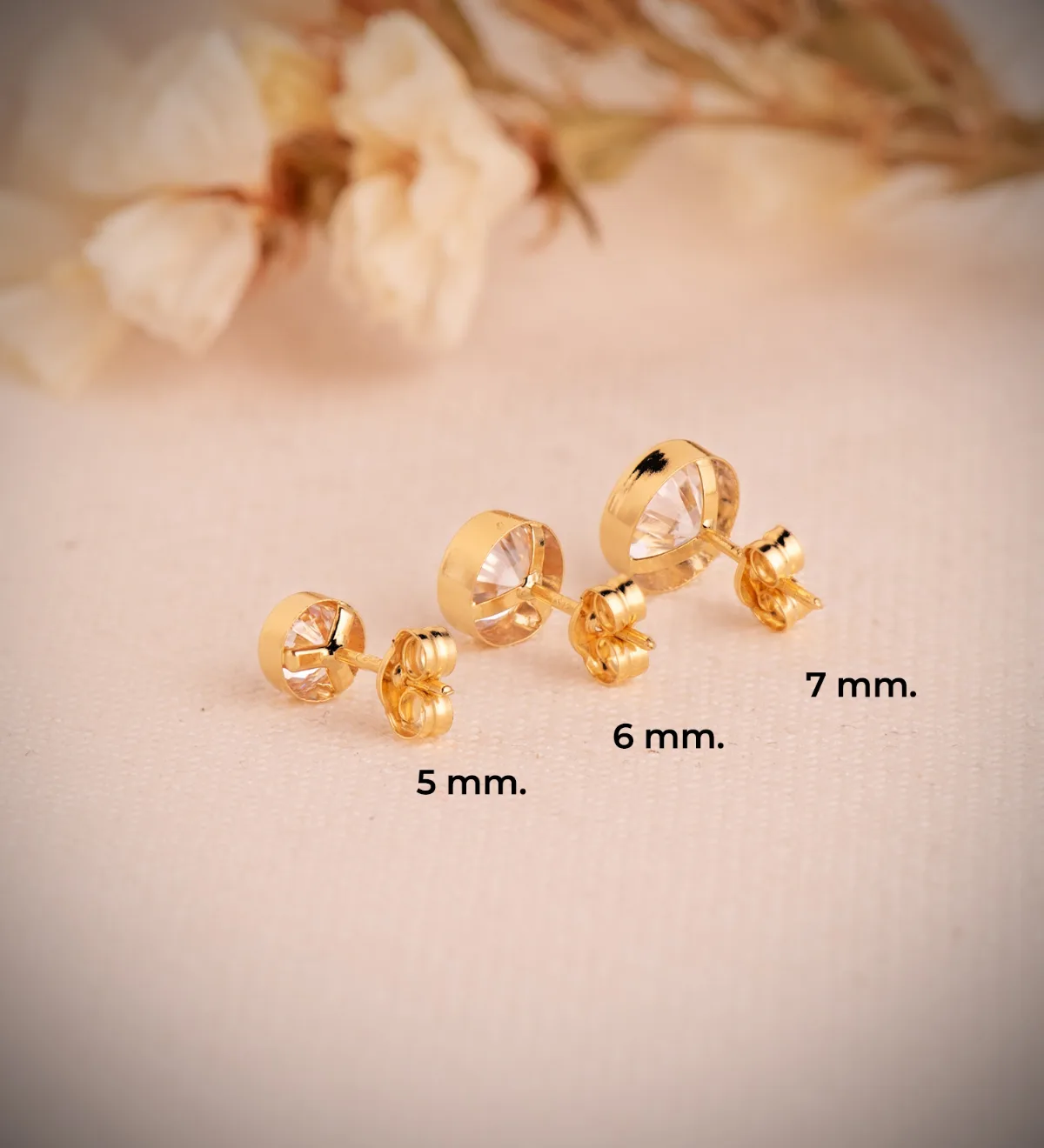 18K PENDIENTES ORO AMARILLO CHATON CIRCONITA REDONDOS 6 MM PRESION — vista 3
