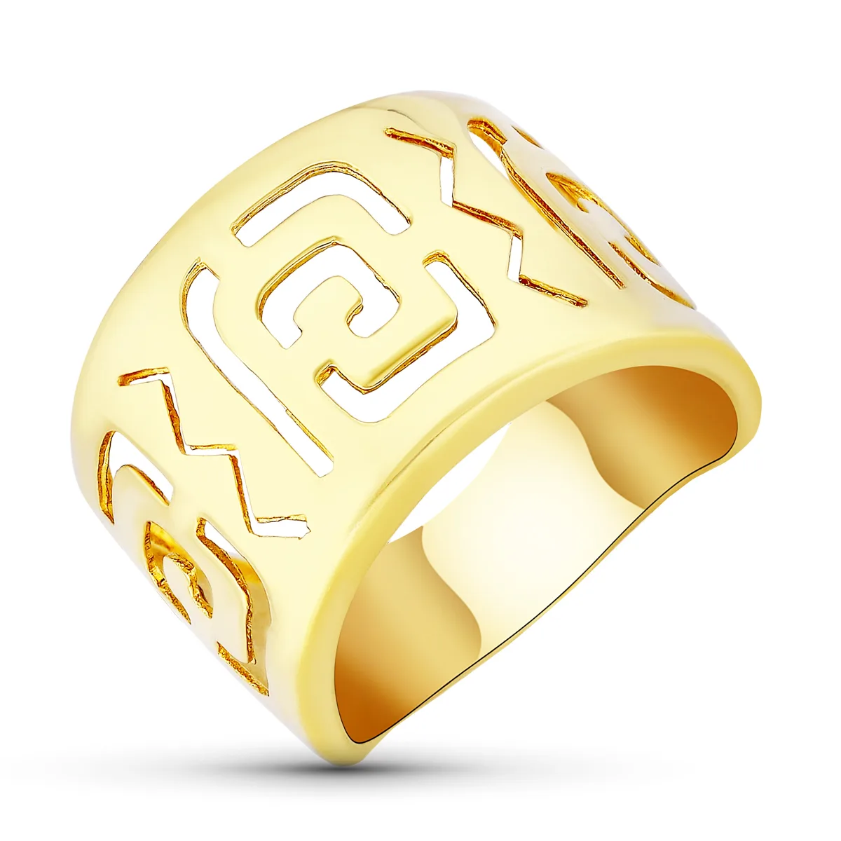 18K SORTIJA ORO AMARILLO MOTIVOS CALADOS EN BRILLO. ANCHO: 15 MM