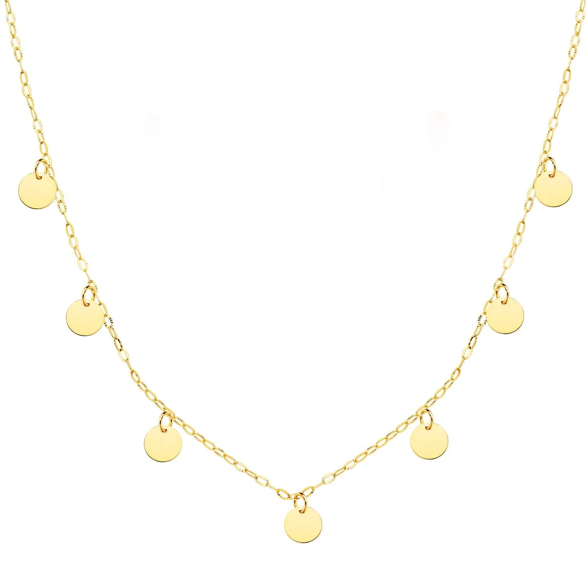18K GARGANTILLA ORO AMARILLO PLACA CHAPAS REDONDAS 5 MM CADENA FORZADA 45CM