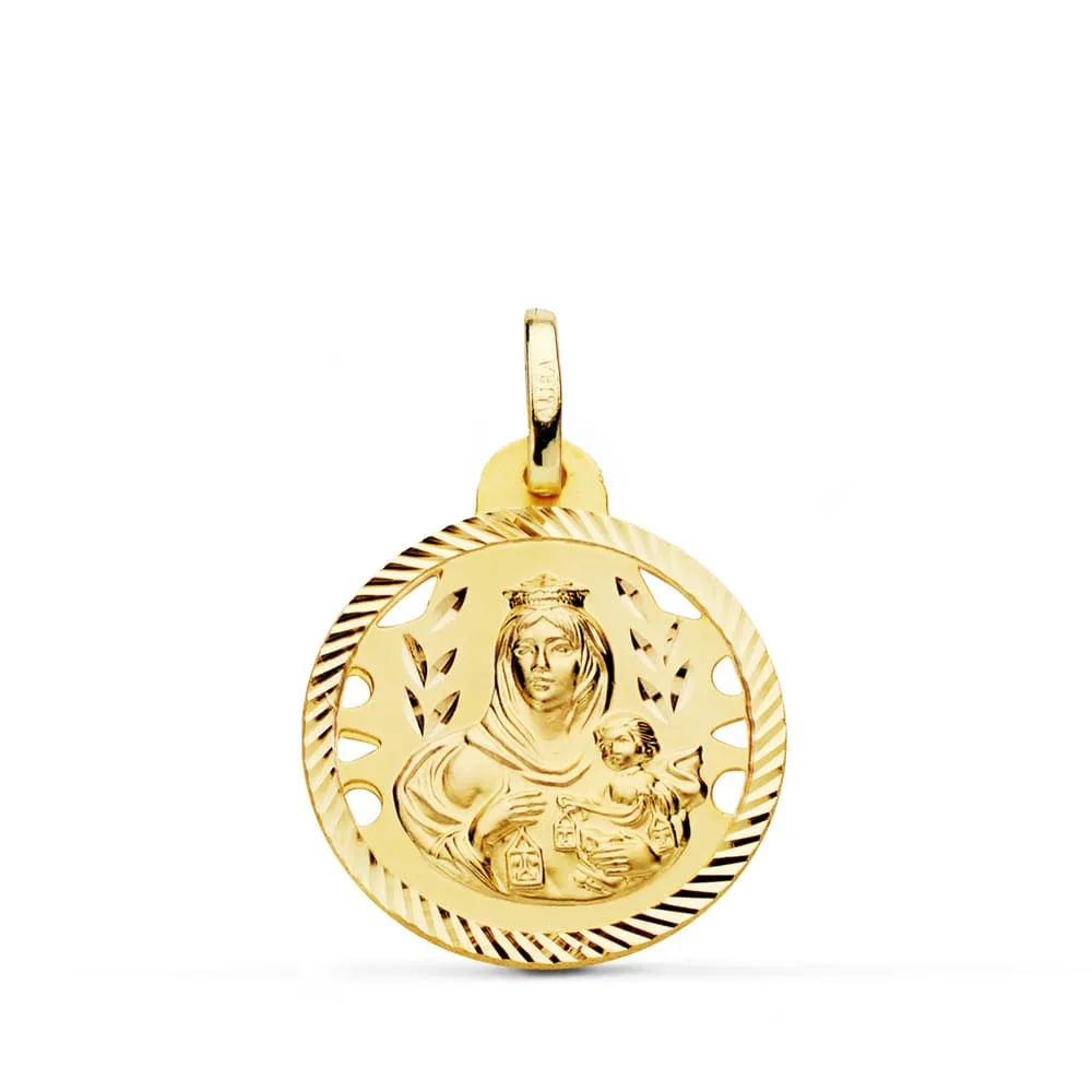 18K ESCAPULARIO ORO AMARILLO HELICE CALADO VIRGEN CARMEN Y CORAZON DE 20 MM — vista 3