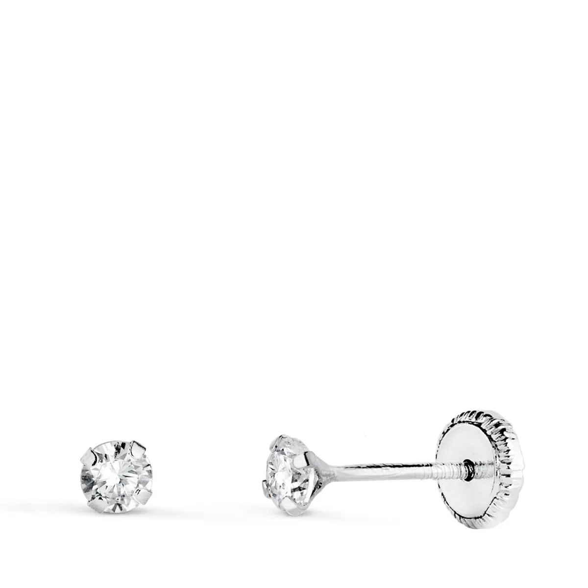 18K PENDIENTES ORO BLANCO 4 GARRAS CON CIRCONITA. ANCHO: 3 MM CIERRE TUERCA