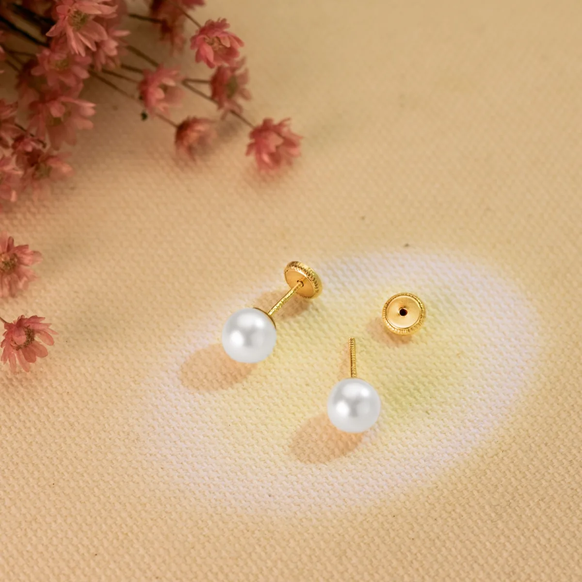 18K PENDIENTES ORO AMARILLO PERLA CULTIVDAD 6 MM CIERRE TUERCA — vista 2