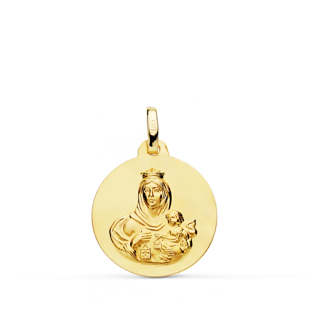 18K MEDALLA ORO AMARILLO VIRGEN DEL CARMEN LISA 16 MM