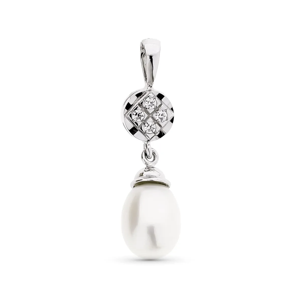 18K COLGANTE ORO BLANCO PERLA CULTIVADA Y CIRCONITAS