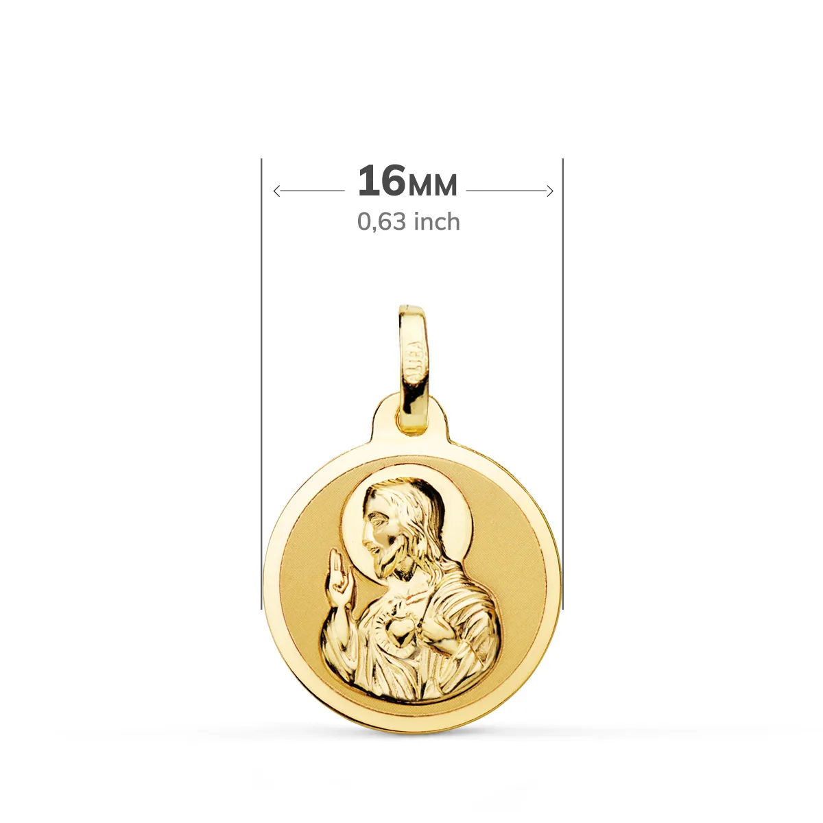 9K ESCAPULARIO ORO AMARILLO ORO AMARILLO BRILLO VIRGEN DEL CARMEN Y CORAZON DE JESUS 16 MM — vista 2