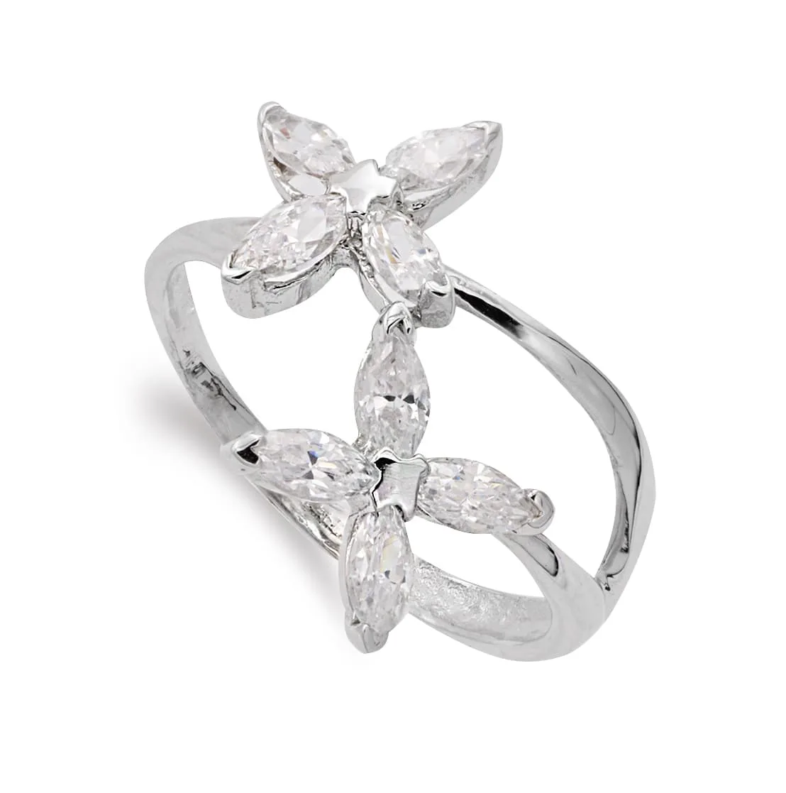 18K SORTIJA ORO BLANCO CON FLORES DE CIRCONITAS. ANCHO: 16,5 MM