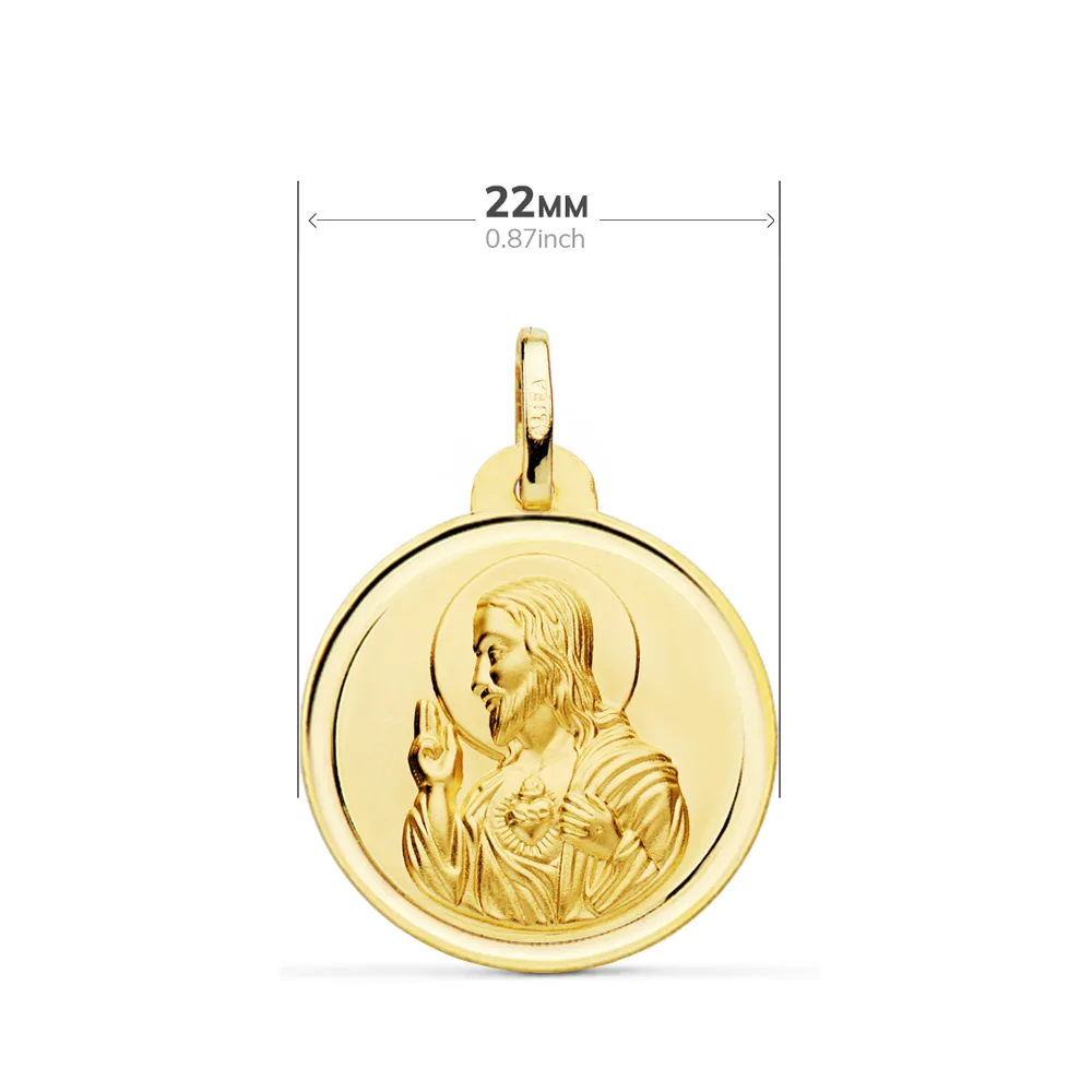 18K ESCAPULARIO ORO AMARILLO BISEL ORO AMARILLO VIRGEN DEL CARMEN CORAZON DE JESUS 22 MM — vista 3
