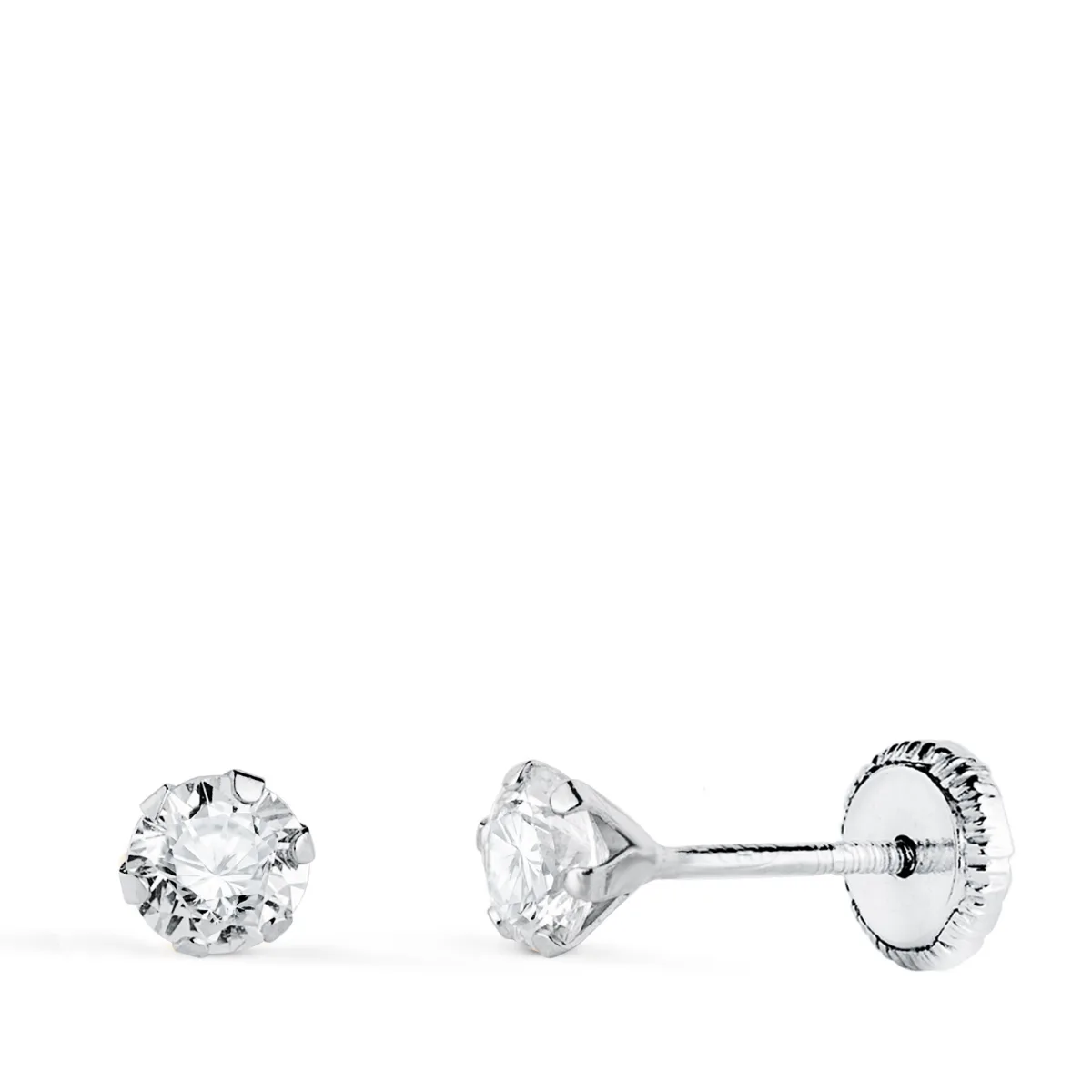 18K PENDIENTES ORO BLANCO 6 GARRAS CON CIRCONITA. ANCHO: 4 MM CIERRE TUERCA