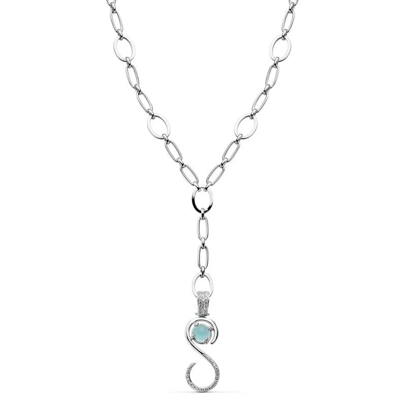 18K GARGANTILLA ORO BLANCO 44CM COLGANTE CON PIEDRA AZUL