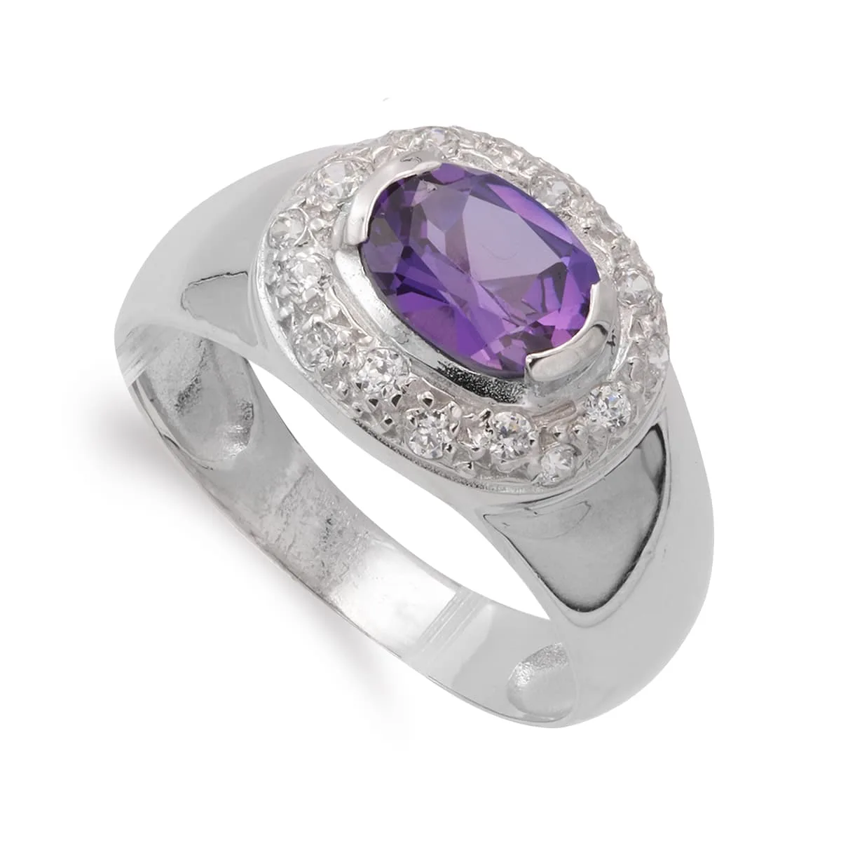 18K SORTIJA ORO BLANCO AMATISTA Y CIRCONITAS. ANCHO: 13 MM