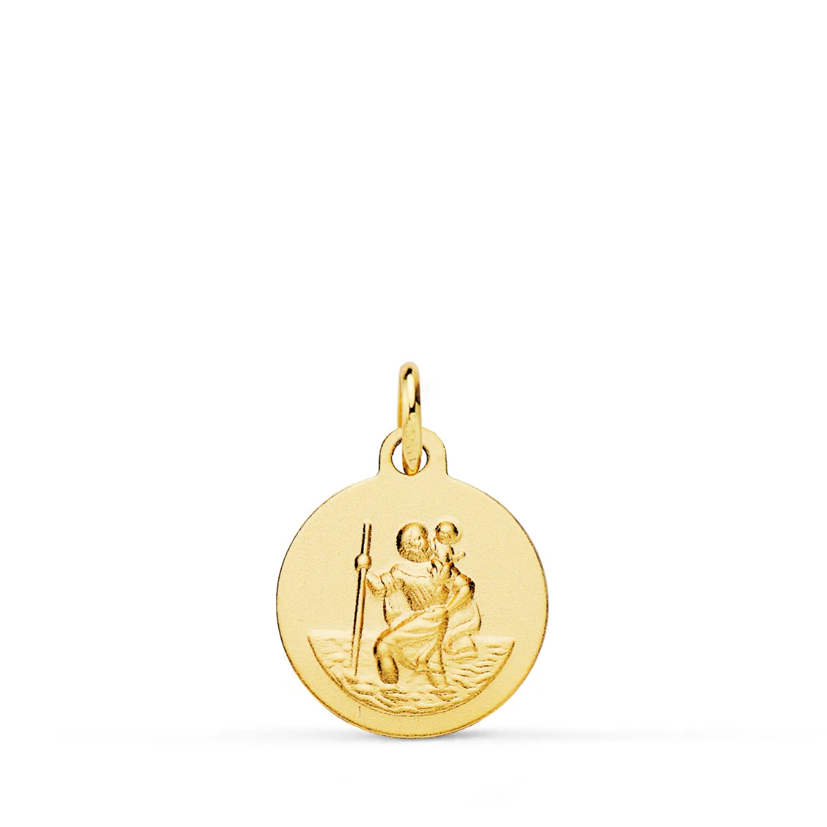 18K MEDALLA ORO AMARILLO SAN CRISTOBAL LISA MATIZADA 14 MM