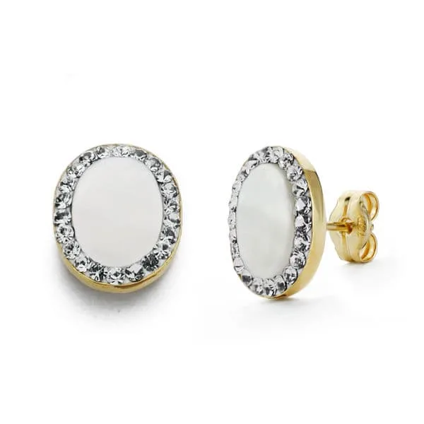 18K PENDIENTES OVAL NACAR ORO BICOLOR 10X8 MM CIERRE PRESION