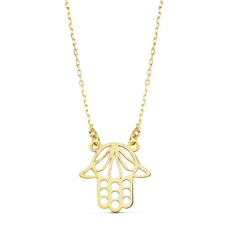 18K COLLAR ORO AMARILLO AMULETO MANO DE FATIMA 45CM 14X14 MM