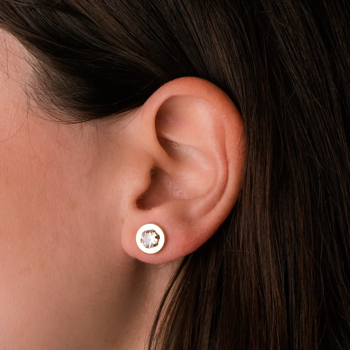 18K PENDIENTES ORO AMARILLO CERCO LISO Y CIRCONITA EN GARRAS 5MM. 9 MM CIERRE PRESION — vista 2