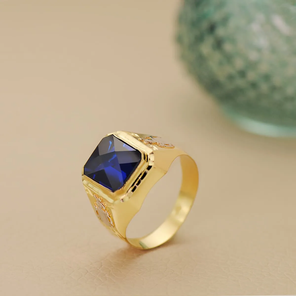 18K SELLO ORO AMARILLO CABALLERO ZAFIRO SPINEL — vista 2