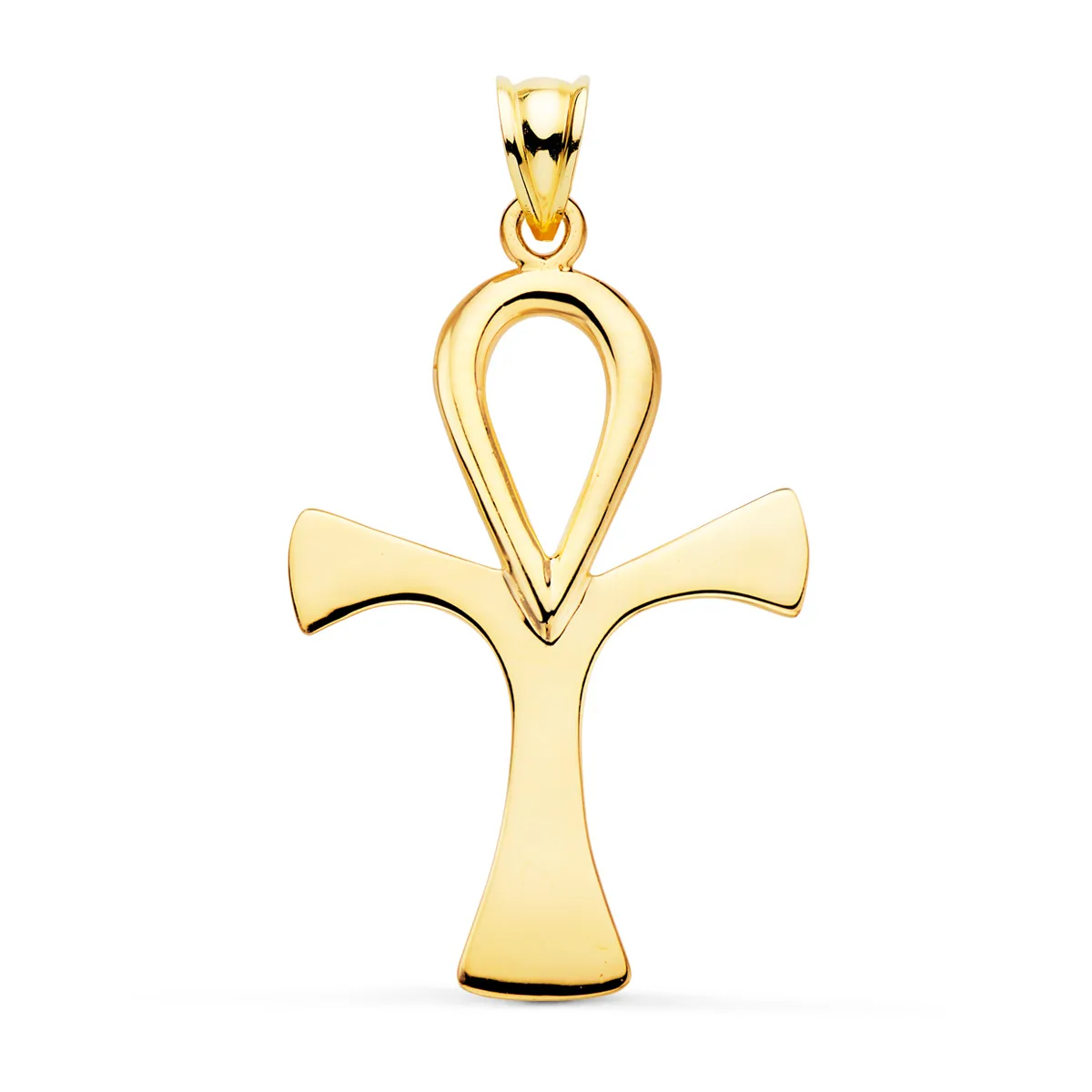 18K CRUZ DE LA VIDA EGIPCIA ORO AMARILLO SIN CRISTO EN BRILLO 40 X 30 MM AMULETO EGIPCIO ANKH.