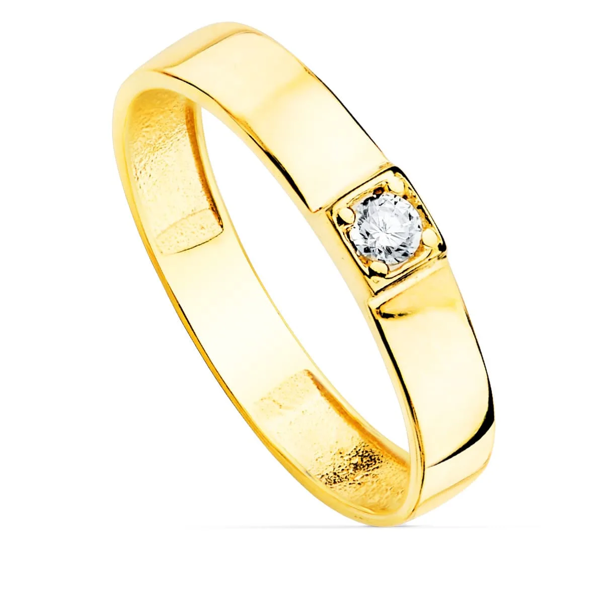 18K SORTIJA ORO AMARILLO BRILLO 1 CIRCONITA ANCHO 3.5 MM