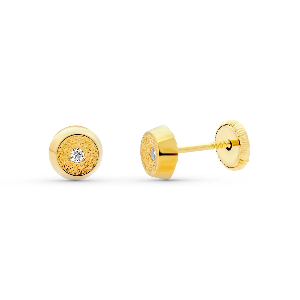 18K PENDIENTES ORO AMARILLO REDONDOS 5 MM.CIERRE TUERCA