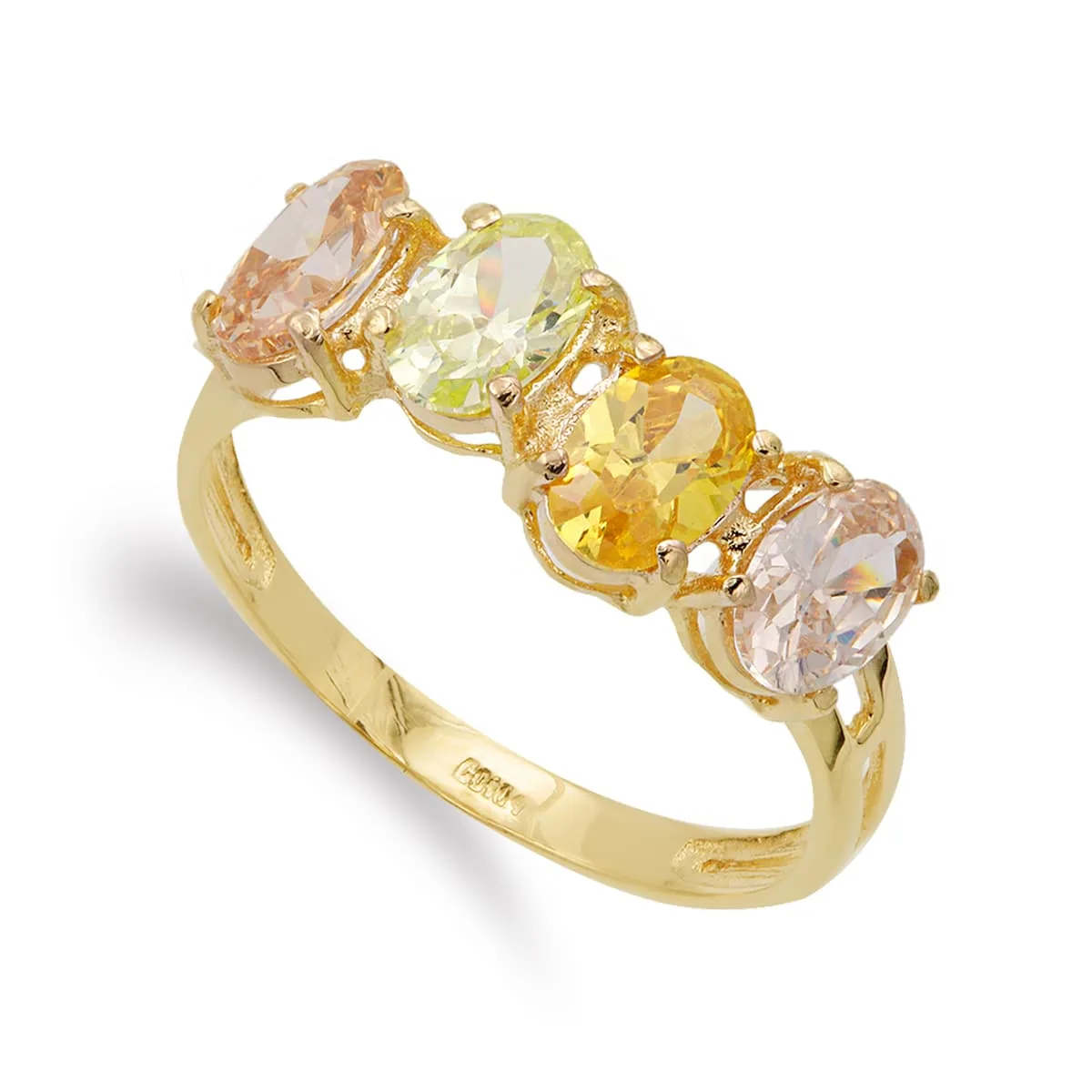 18K SORTIJA ORO AMARILLO CON CIRCONITAS DE COLORES OVALES. ANCHO: 7 MM