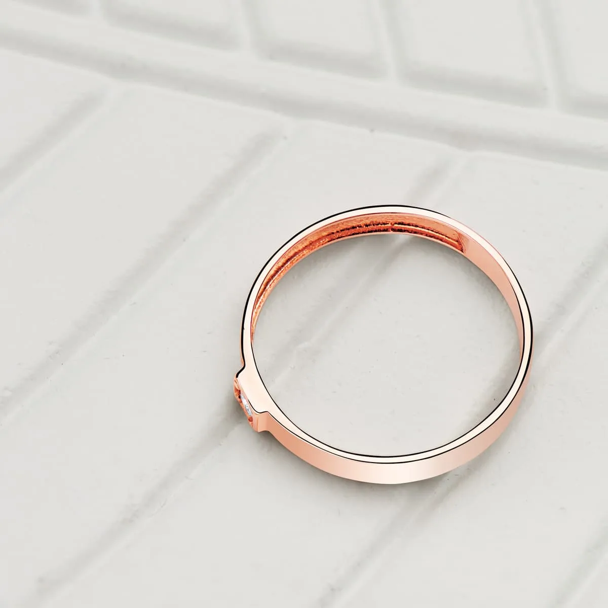 18K SORTIJA ORO ROSA BRILLO 1 CIRCONITA ANCHO 3.5 MM — vista 2
