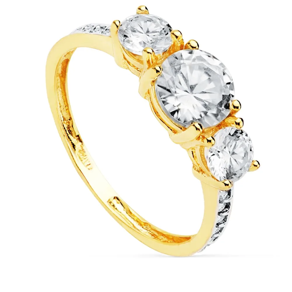 18K SORTIJA TRESILLO ORO AMARILLO PIEDRAS 6 DE 4 MM CIRCONITAS