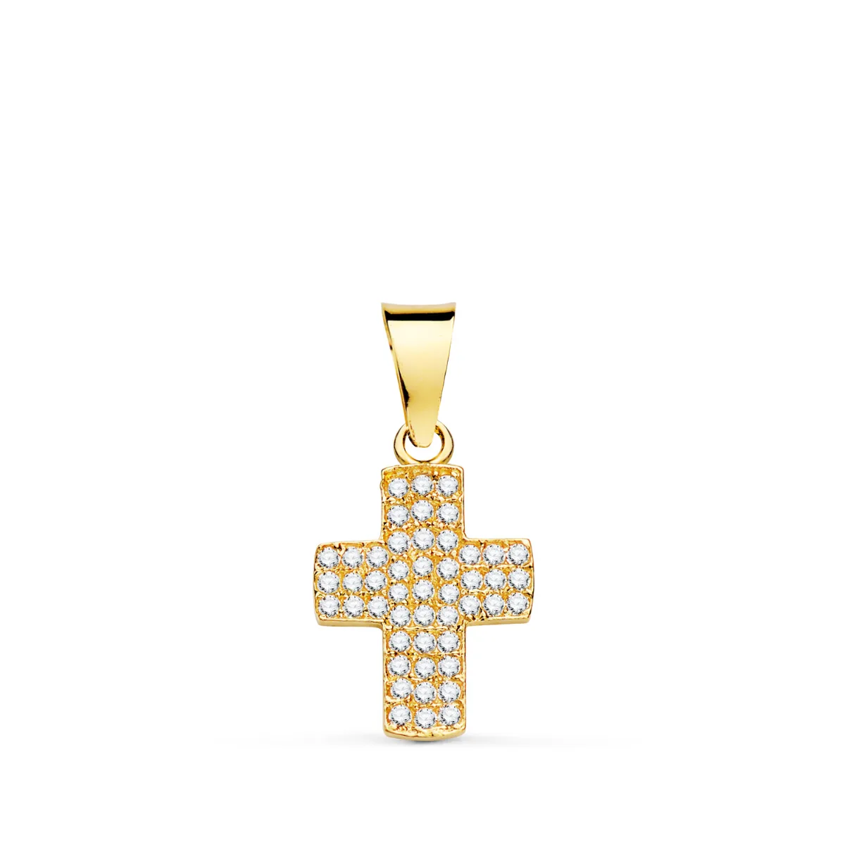 18K CRUZ ORO AMARILLO CON CIRCONITA BLANCAS. 14,5 X 9,5 MM
