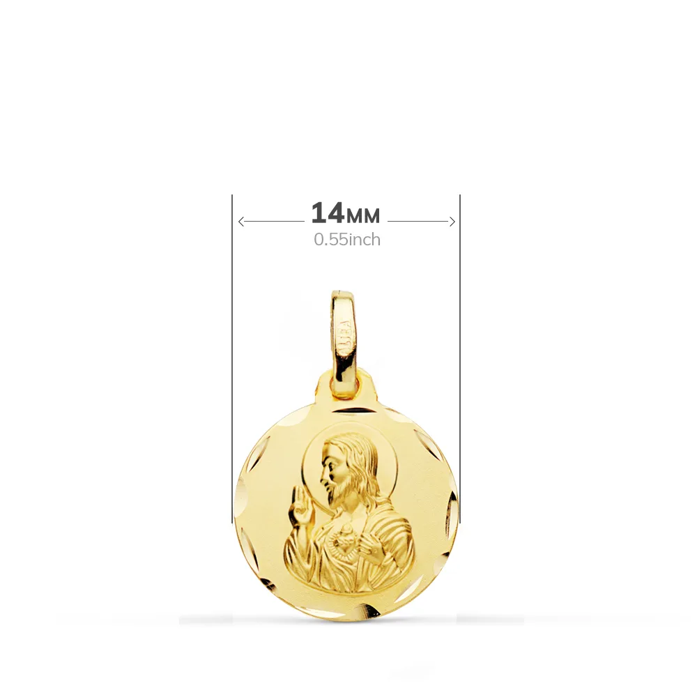 9K ESCAPULARIO ORO AMARILLO TALLADO VIRGEN DEL CARMEN CORAZON DE JESUS 14 MM — vista 2