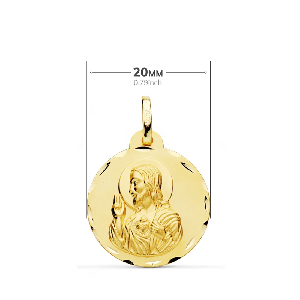 18K ESCAPULARIO ORO AMARILLO TALLADO VIRGEN DEL CARMEN CORAZON DE JESUS 20 MM — vista 2