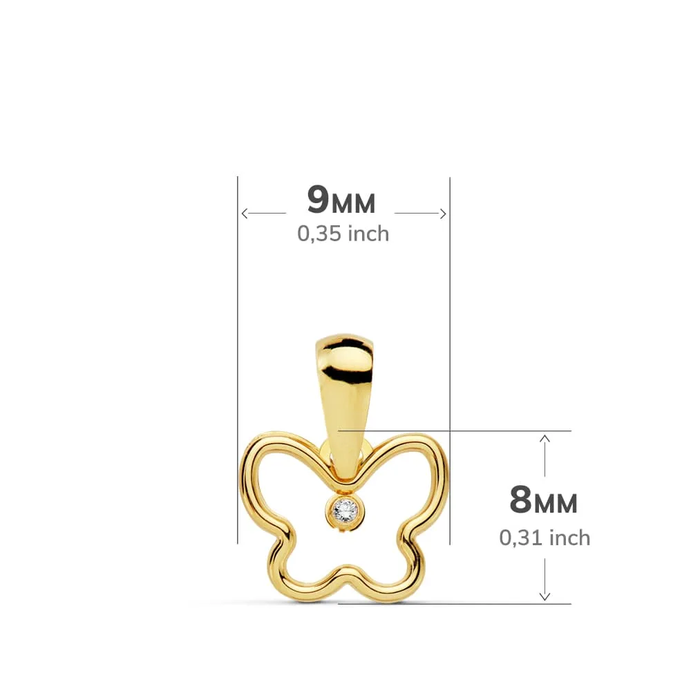 18K COLGANTE ORO AMARILLO AMULETO MINI MARIPOSA CIRCONITA 9 X 8 MM — vista 2