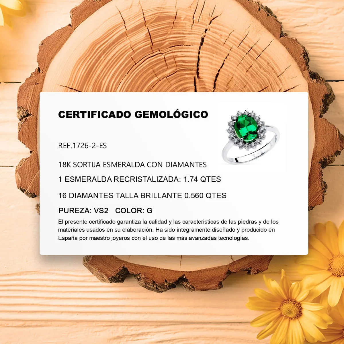 18K SORTIJA ORO BLANCO ESMERALDA 9X7 MM 1,74 QT. DIAMANTES 0,52 QT. VS2-G. MEDIDA: 14X12,5 MM — vista 3