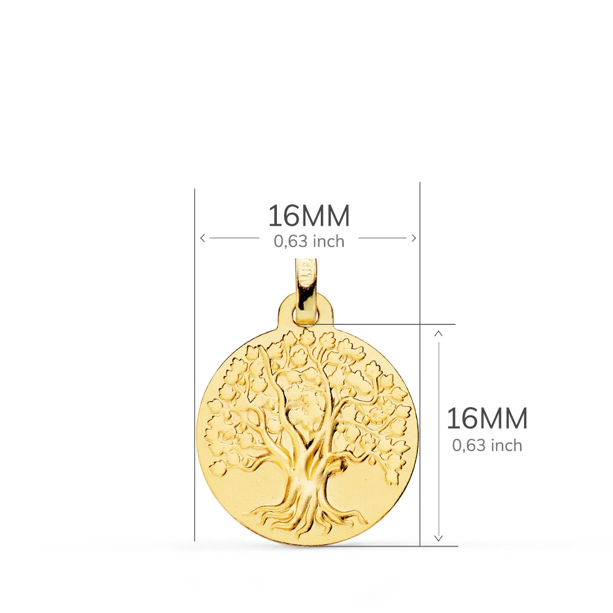 18K MEDALLA ORO AMARILLO ARBOL DE LA VIDA MATIZADA 16 MM — vista 2