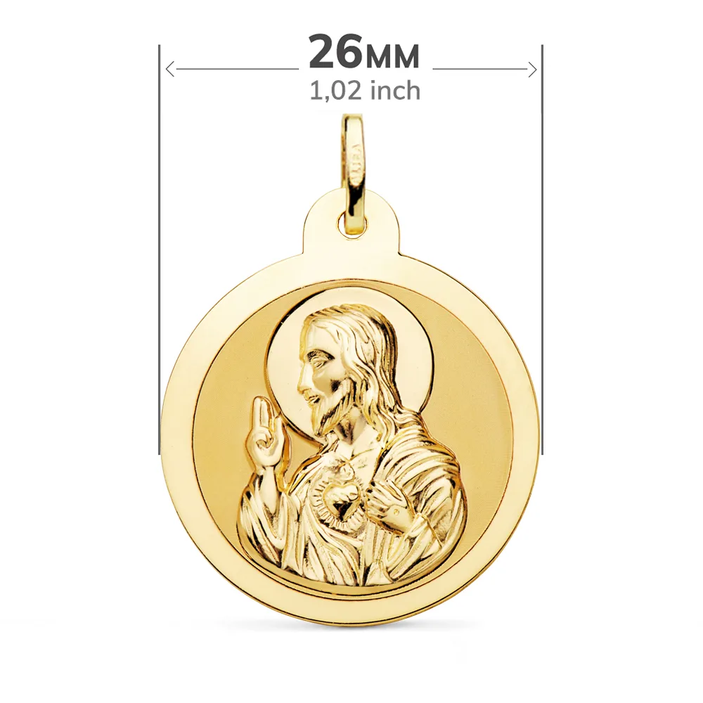 18K ESCAPULARIO ORO AMARILLO ORO AMARILLO BRILLO VIRGEN DEL CARMEN Y CORAZON DE JESUS 26 MM — vista 2