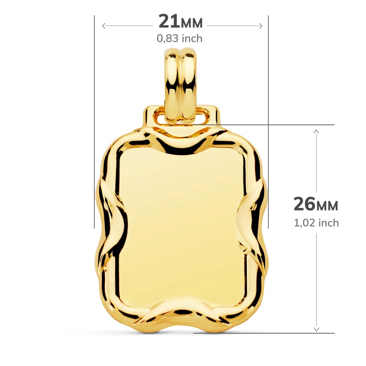 18K PLACA CHAPA RECTANGULAR ORO AMARILLO BRILLO 26X21  MM — vista 2