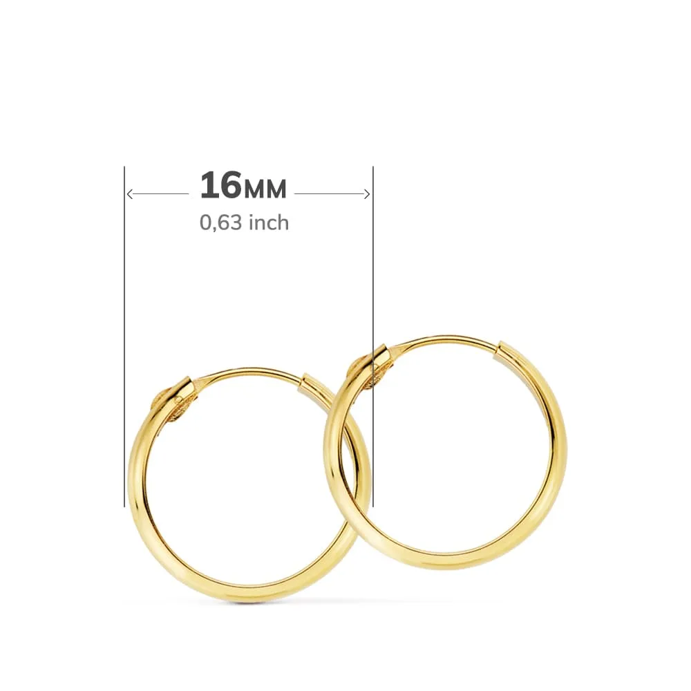 18K AROS ORO AMARILLO MEDIA CAÑA LIGEROS. 16X3 MM — vista 2
