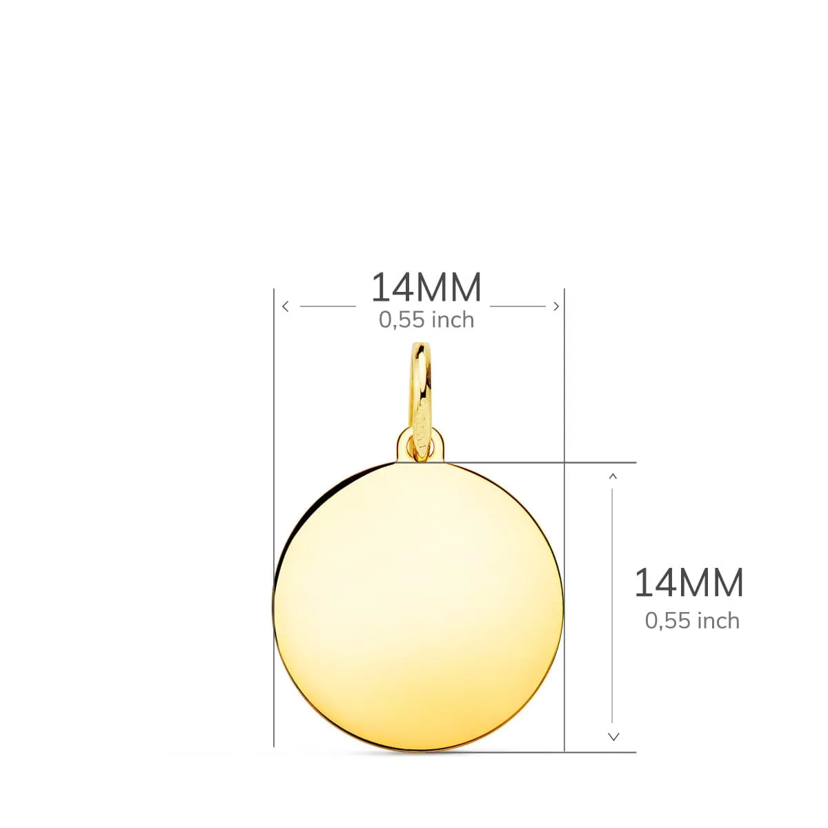 18K PLACA CHAPA DISCO ORO AMARILLO LISO EN BRILLO 14 MM — vista 2