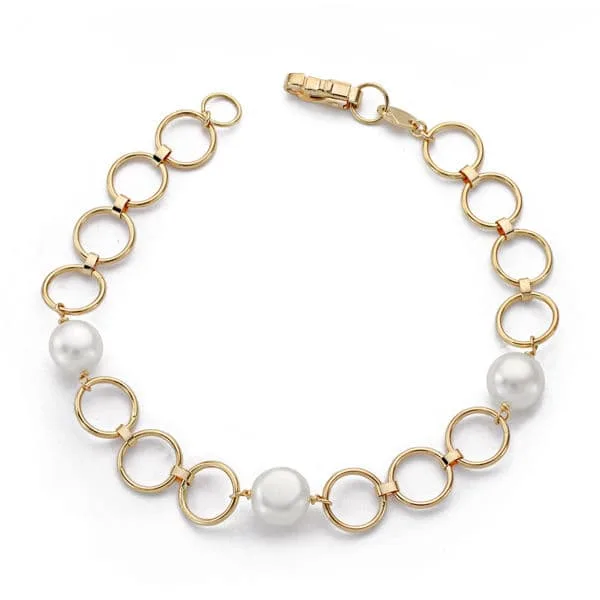18K PULSERA ORO AMARILLO COMUNION PERLA CULTIVADA REDONDA 18CM