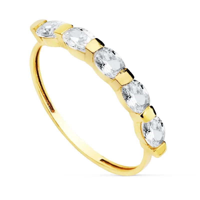 18K SORTIJA ORO AMARILLO 5 PIEDRAS OVALES 4X3 MM