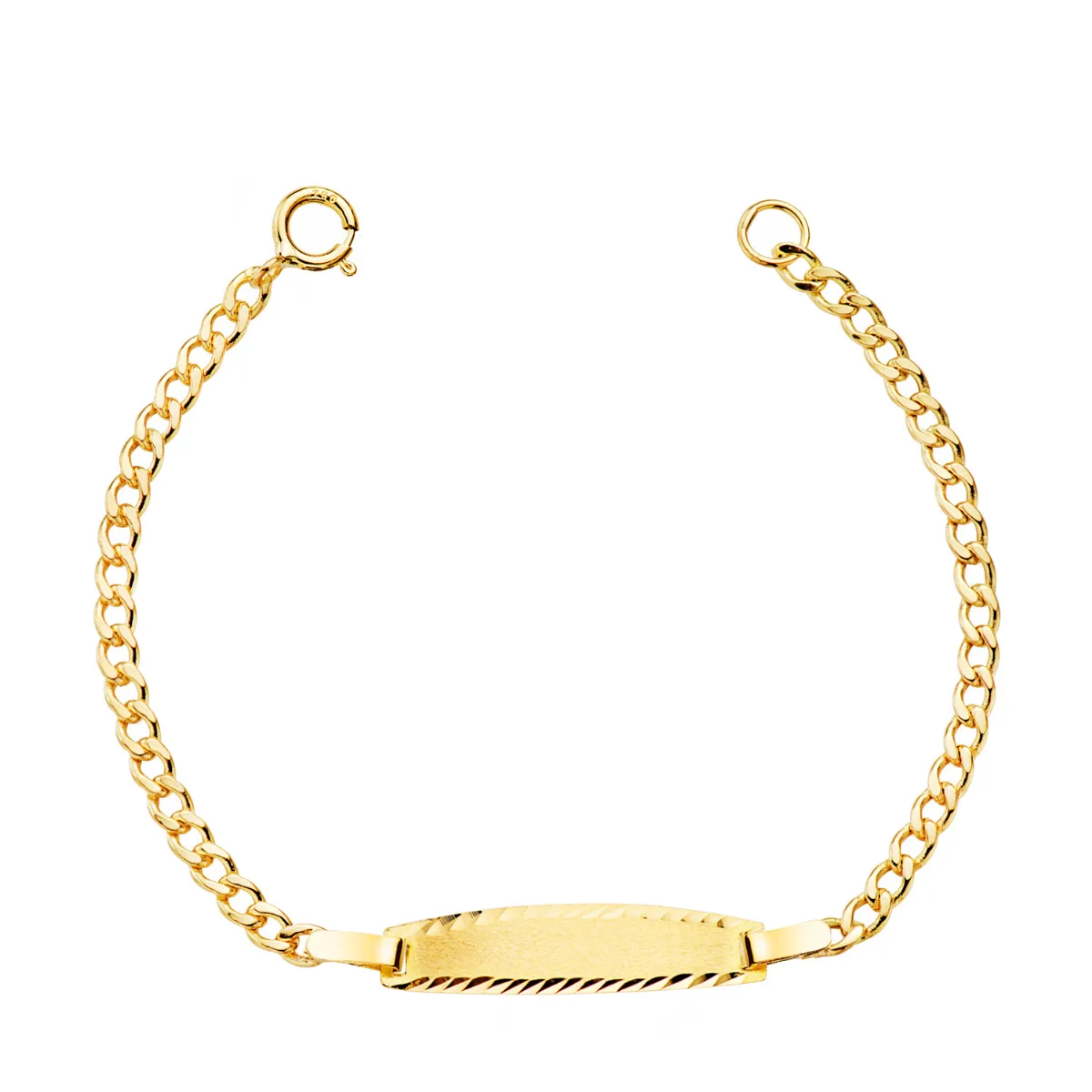 18K ESCLAVA ORO AMARILLO BARBADA HUECA. ANCHO: 2MM. PLACA CHAPA: 19X4MM. LARGO 12CM