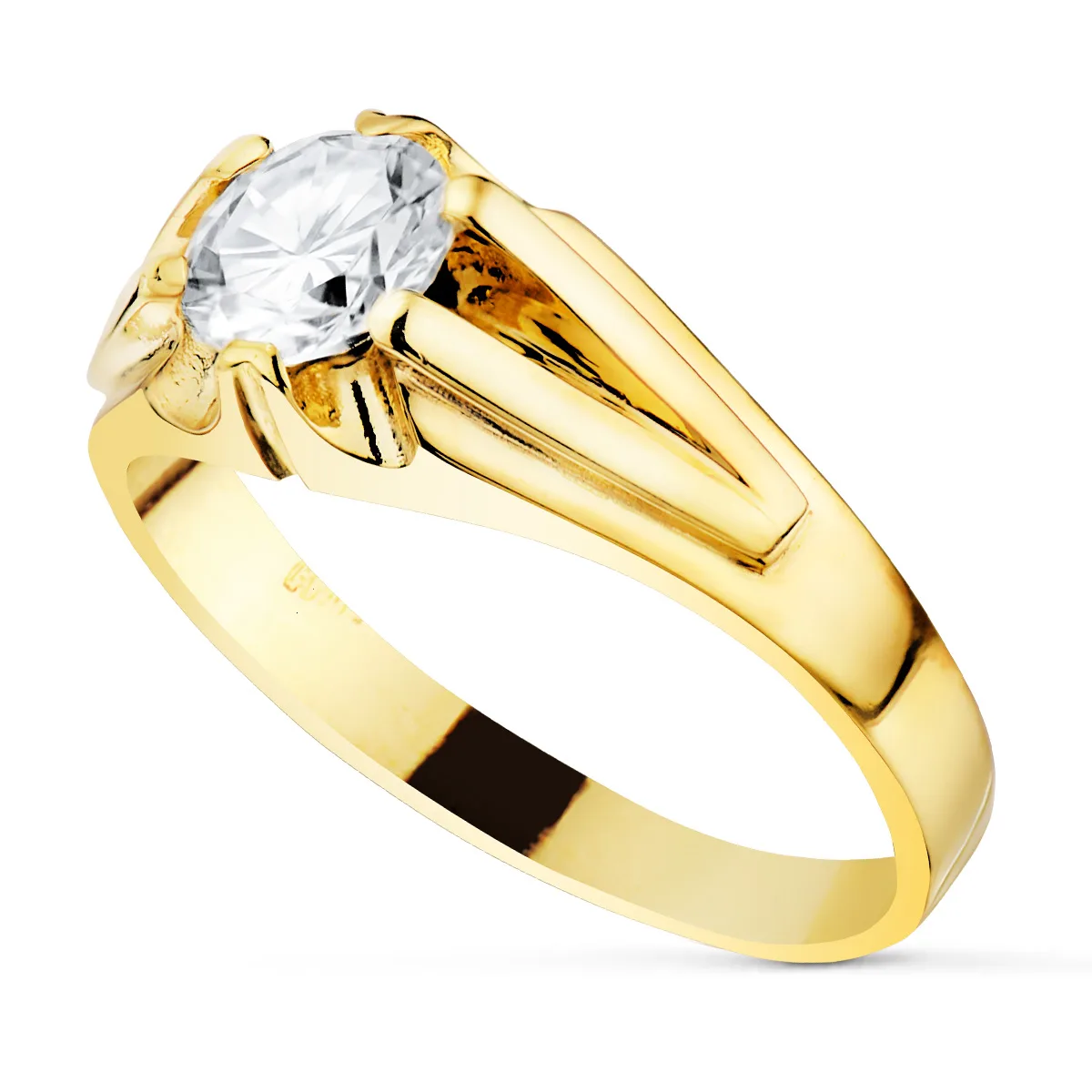 18K SOLITARIO ORO AMARILLO CABALLERO ANCHO 8 MM CIRCCONITA 5.50 MM FORRADO — vista 2