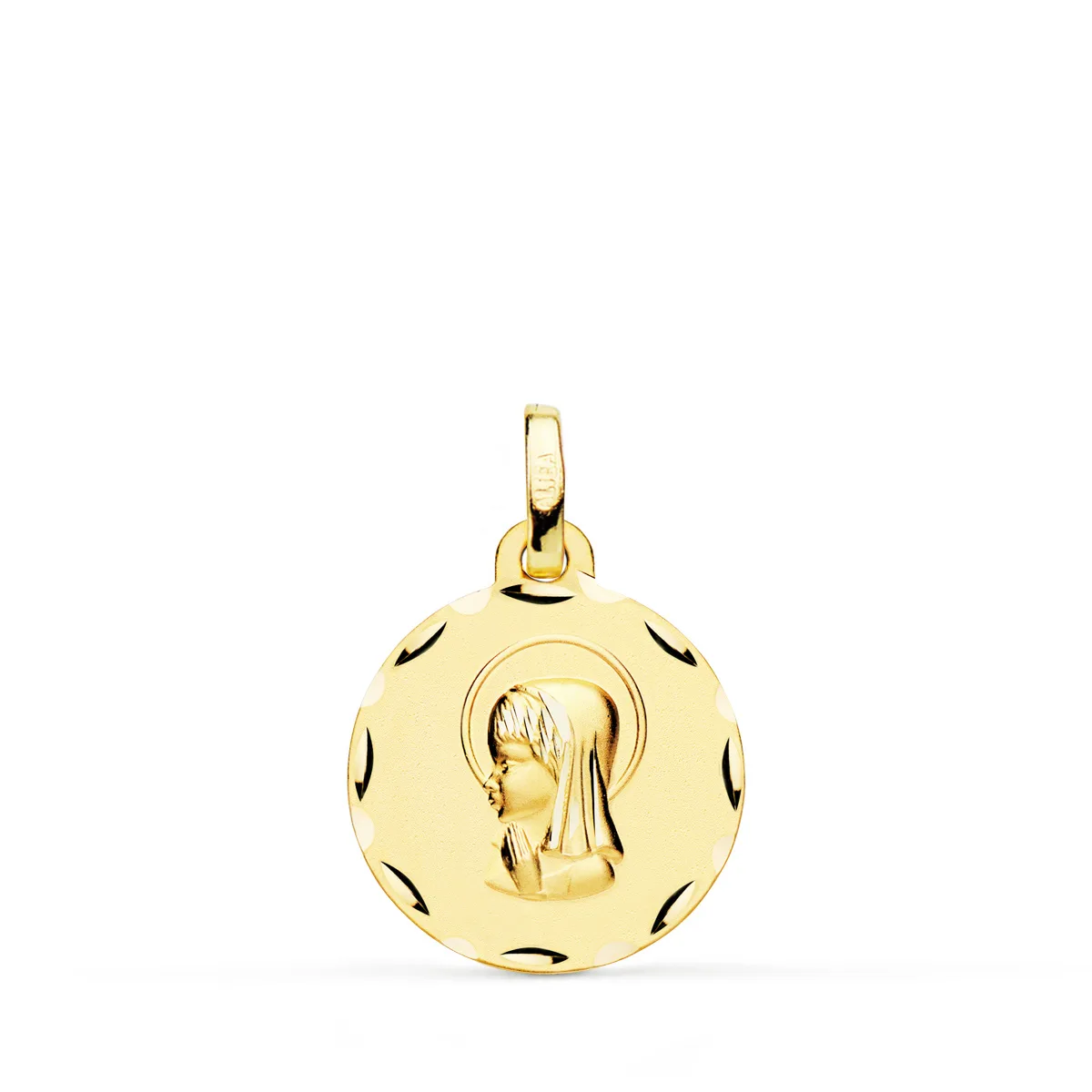 9K MEDALLA ORO AMARILLO VIRGEN NIÑA TALLADA 16 MM
