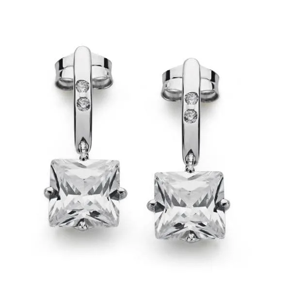 18K PENDIENTES ORO BLANCO PIEDRA 7X7 MM CIERRE PRESION