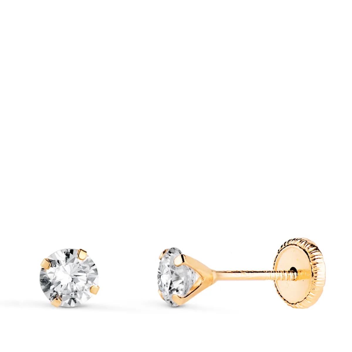 18K PENDIENTES ORO AMARILLO 4 GARRAS CON CIRCONITA. ANCHO: 4 MM CIERRE TUERCA