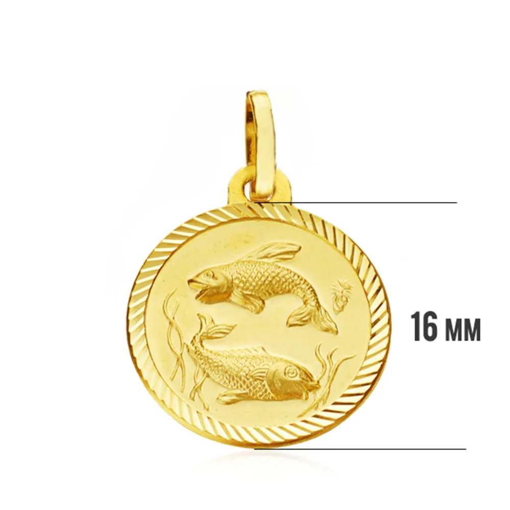 18K PLACA HOROSCOPO ORO AMARILLO PISCIS 16 MM — vista 3