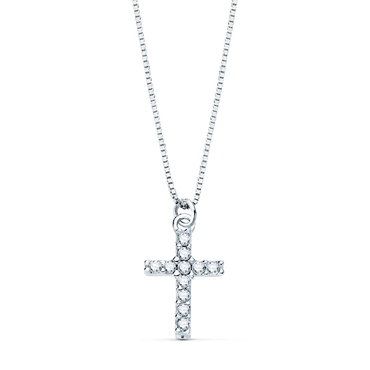 18K COLLAR ORO BLANCO CRUZ 8,5 X 6,5MM 11 DIAMANTES LABORATORIO 0,050 QT.CADENA VENECIANA 45CM G-VS2