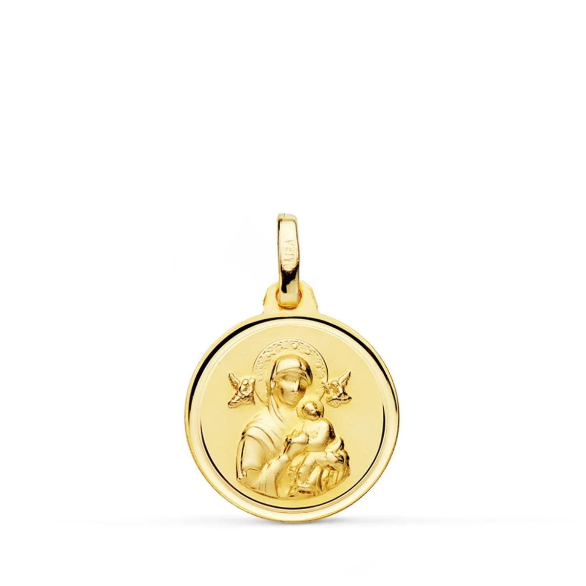 18K MEDALLA ORO AMARILLO VIRGEN DEL PERPETUO SOCORRO BISEL 16 MM