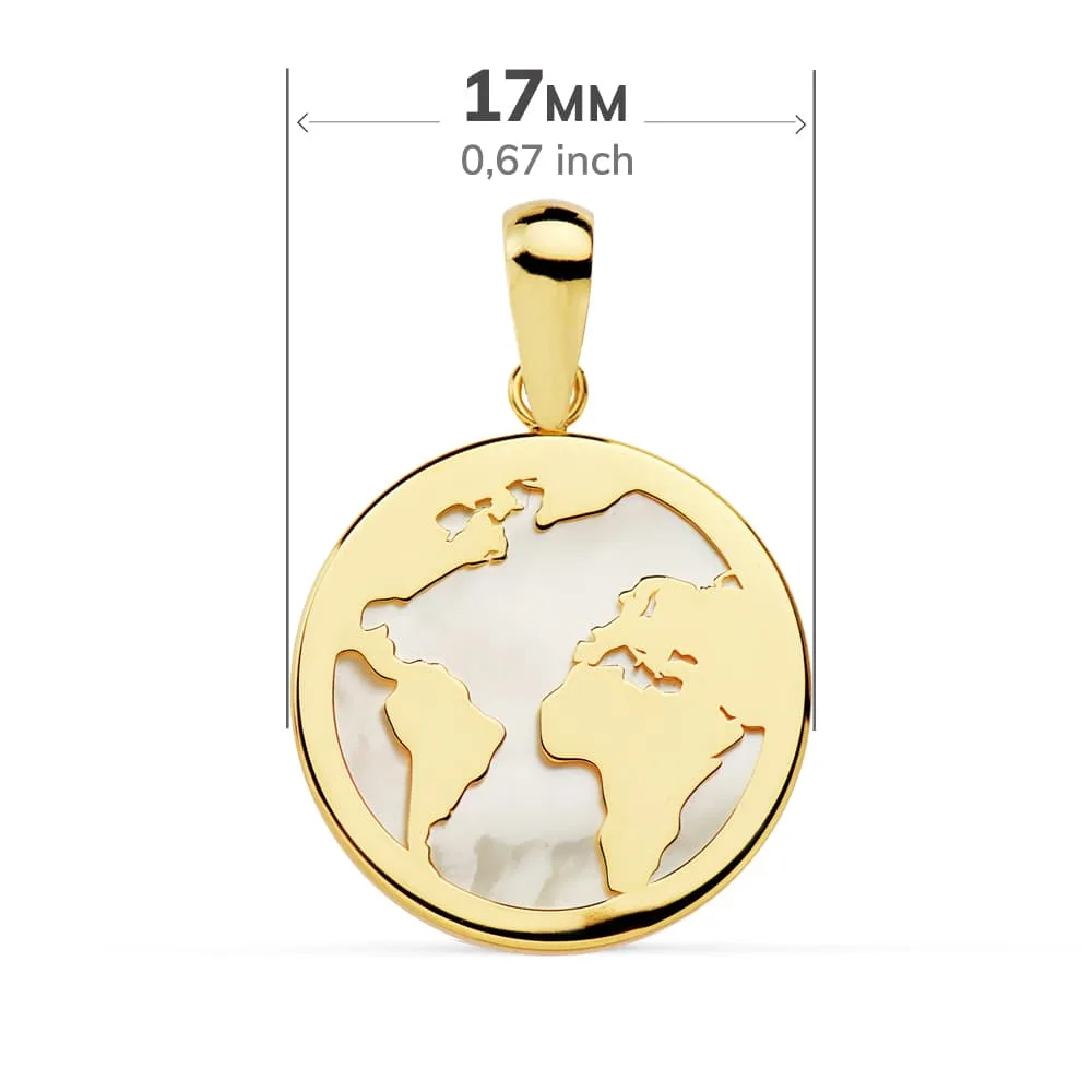 18K COLGANTE AMULETO ORO AMARILLO MAPAMUNDI NACAR 17 MM — vista 2