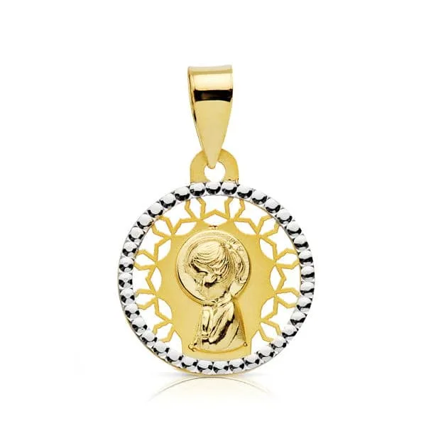 18K MEDALLA ORO AMARILLO VIRGEN NIÑA BICOLOR 14 MM