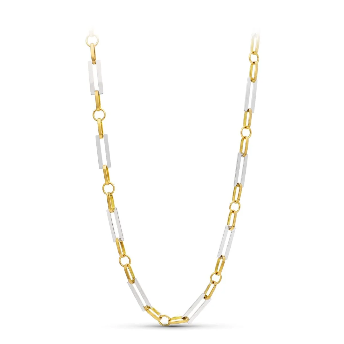 18K GARGANTILLA ORO BICOLOR ESLABONES RECTANGULARES 50CM