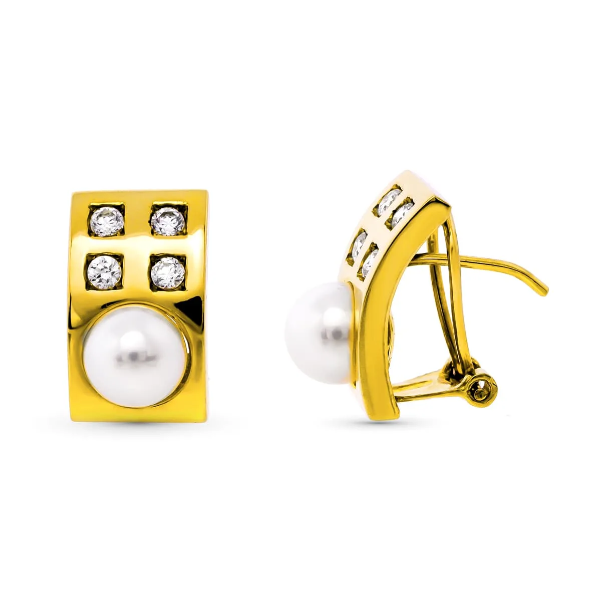 18K PENDIENTES ORO AMARILLO PERLA CULTIVADA 15X9 MM CIERRE OMEGA